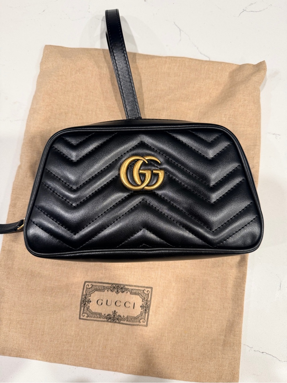 Gucci Black GG Marmont Quilted Leather Wristlet